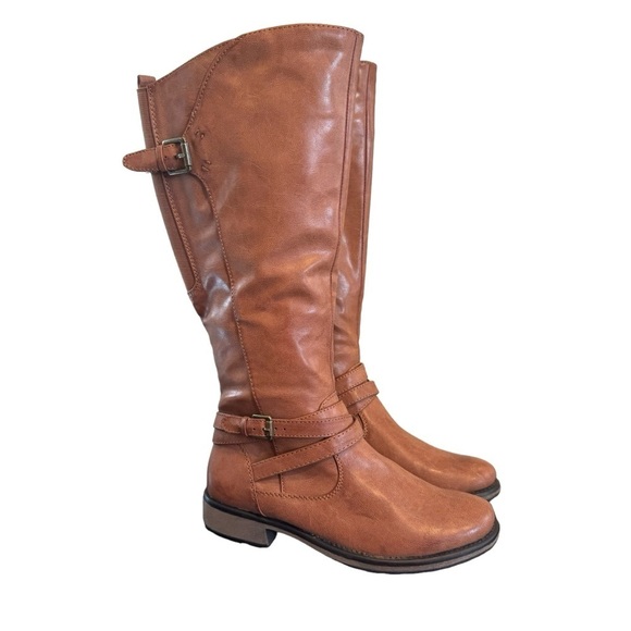 Baretraps Susanna Riding Boots 7.5 Brown buckle zip low heel - Picture 1 of 16